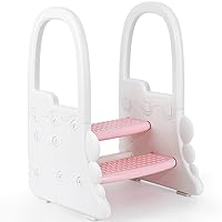 Step Stool for Kids, Plastic Toddler 2 Step Stools for Bathroom Sink, Toilet Potty Training, Toddler Stepping Stool Kitchen Stool Helper with Handrails (Pink)