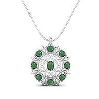 MOONEYE 3.5 Cts Emerald Gemstone Art Deco Filigree Design Necklace For Women 925 Sterling Silver Floral Style Wedding Pendant Statement Necklace