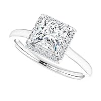 JEWELERYIUM Excellent Princess Cut 1 Carat, Moissanite Wedding Ring, Wedding/Bridal Ring, Solitaire Halo, Proposal Ring, VVS1 Clarity, Jewelry Gift for Women/Her