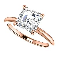 10K/14K/18K Solid Rose Gold Handmade Engagement Ring 1 CT Asscher Cut Moissanite Diamond Solitaire Wedding/Bridal Ring Vintage Antique Anniversary Lovely Ring Gifts for Wife
