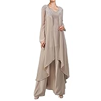 Jumpsuit/Pantsuit 3 Piece Mother of The Bride Dress V Neck Floor Length Sleeveless Wedding Guest Dress 2024