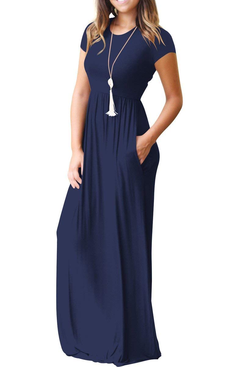 VIISHOW Women's Short Sleeve Loose Plain Maxi Dresses Casual Long Dresses with Pockets