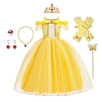 Belle Princess Beauty and the Beast Costume Girls Halloween Christmas Fancy Party Birthday Evening Gown w/Accessories