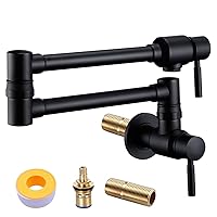 BAGNOLUX Pot Filler Faucet, Wall Mount Pot Filler Commercial Kitchen Faucet Cold Water Only Double Lever Handle with Dual Joint Swing Arm Brass Stove Faucet, Matte Black 23.4''
