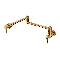 BAGNOLUX Brushed Brass Pot Filler Faucet, Traditional Double Handle Single Hole Coffee Machine Wall Mount with Spout Reach Double-Jointed Swivel Copper Stove Kitchen Faucet 23.4 Inch, Old Gold