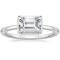 ERAA JEWEL 5 CT Emerald Cut Colorless Moissanite Engagement Ring, Wedding/Bridal Ring Set, Solitaire Halo Style, Solid Sterling Silver Vintge Antique Anniversary Promise Ring Gift for Her