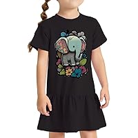Floral Elephant Toddler Rib Dress - Colorful Girls' Dress - Flower Toddler Dress