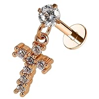 Cz Gemstone Cross Danlgling 316L Surgical Steel Tragus Labret Body Jewelry - Sold By Piece
