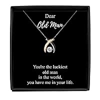 Luckiest Old Man Necklace Funny Gift Idea In The World You Have Me Sarcastic Pun Pendant Gag Sterling Silver Chain With Box