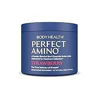 PerfectAmino Powder Strawberry (30 Servings) Best Pre/Post Workout Recovery Drink, 8 Essential Amino Acids Energy Supplement with 50% BCAAs, 100% Organic, 99% Utilization