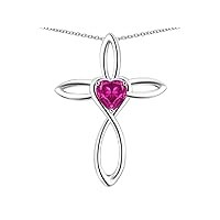 10k White Gold Infinity Love Cross with Heart Stone Pendant Necklace