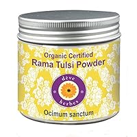 Deve Herbes Pure Rama Tulsi Powder (Ocimum sanctum) Organic Certified Natural Therapeutic Grade 200gm (7.05 oz)