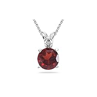 January Birthstone - Diamond & Garnet Solitaire Pendant AAA Round Shape in 14K White Gold Available from 5mm - 10mm