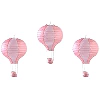 Pack of 3 Stripy Hot Air Balloon Paper Lantern Wedding Party Decoration Craft Lamp Shade (Baby Pink, 16