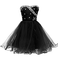 VeraQueen Women's Sweetheart Beaded Homecoming Dress Short Tulle Sleeveless Cocktail Gown Black