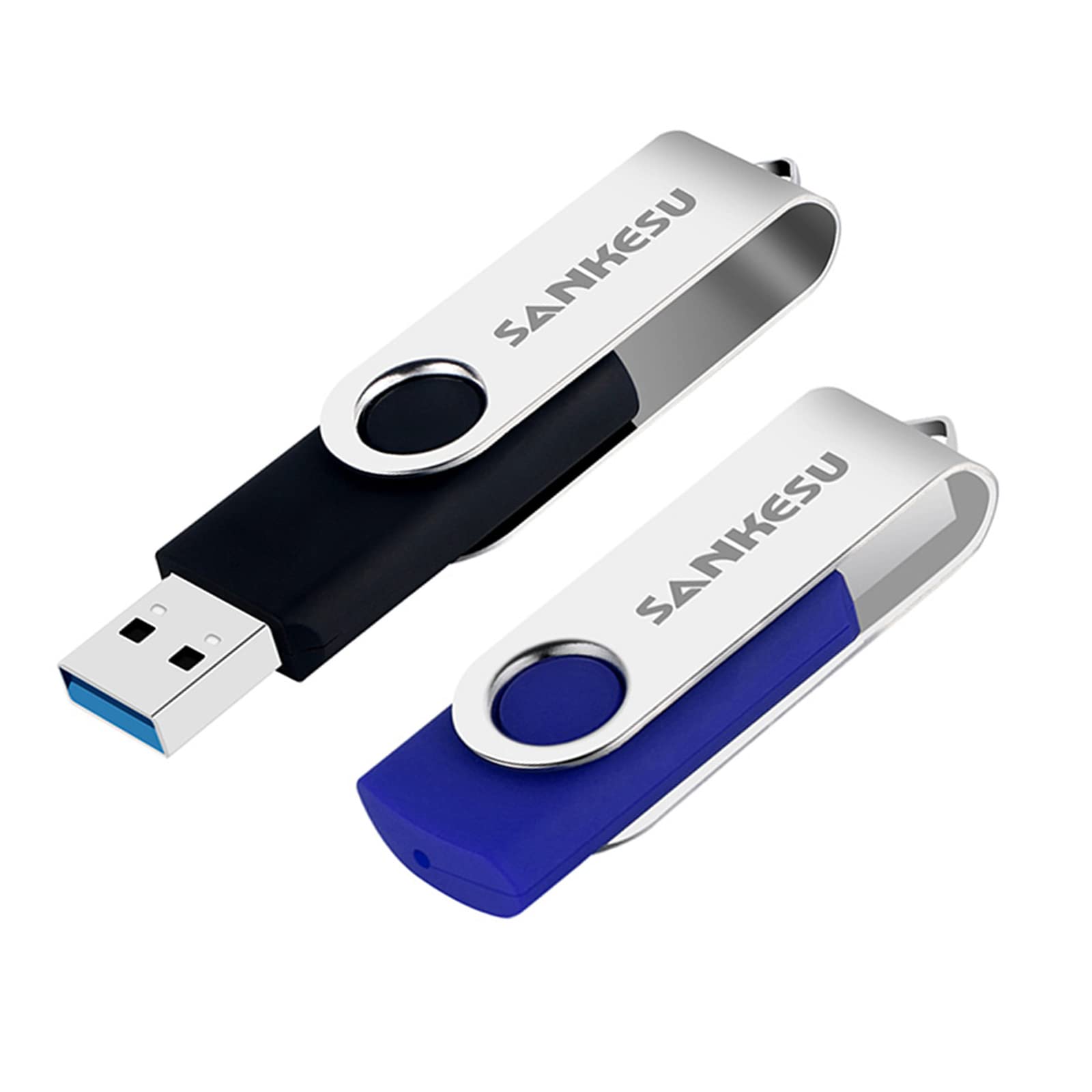 SANKESU 32GB USB 3.0 Flash Drives 2 Pack Thumb Drive Rotating Design High Speed USB Memory Stick Jump Drive with LED Light Data Storage for PC/Laptop/Car/TV and More (2 Colors: Black Blue)
