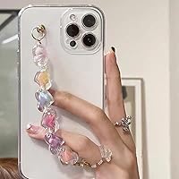 Compatible with iPhone 13 Pro Cute Case for Women, 3D Bracelet Crystal Clear Bling Love Heart Wrist Hand Strap Chain Lovely Protective Cover for Women Girls Clear Transparent Case