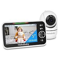 HelloBaby Baby Monitor, 5''Sreen with 30-Hour Battery, Pan-Tilt-Zoom Video Baby Monitor with Camera and Audio, No WiFi, 1000ft Range, ECO, 2-Way Talk, 8 Lullabies and Night Vision, Time & Alarm