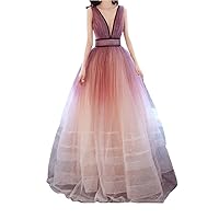 Glitter Tulle Evening Dresses Long Elegant Starlight Prom Dress Deep V Neck Princess Bridesmaid Gowns for Women
