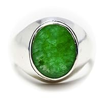 Genuine Emerald Silver Ring for Men 7 Carat Oval Chakra Healing Size 5,6,7,8,9,10,11,12,13