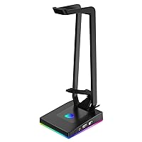 Multi- Function RGB Gaming Headset Stand with 2 USB Ports, 3.5mm Aux Port, Mouse/Keyboard Cable Clip for Gamer Desktop Table Game Earphone Accessories Gifts (Black)