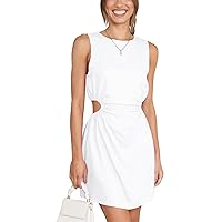 PEHMEA Women's Cut Out Cute Dress Sleeveless Short Dress Hollow Out Casual Summer Mini Dress(White-XL)