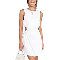 PEHMEA Womens Cut Out Waist Dress Sleeveless Short Dress Hollow Out Casual Summer Mini Dress