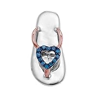 The Diamond Deal Sterling Silver Womens Round Blue Color Enhanced Diamond Nautical Sandal Pendant 1/20 Cttw