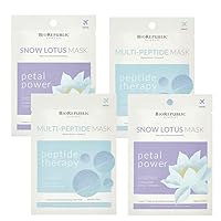 Biocellulose Facial Sheet Masks Petal Power & Peptide Therapy | Organic Masks with Botanical Extracts & Antioxidants | Hydrates, Brightens, Reduces Swelling & Redness | 4 Pack