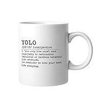 YOLO Definition Dictionary Word Meaning Novelty Coffee Mug with Inspirational Saying 11oz Funny Ceramic White Coffee Cup Gifts for Birthday New Year Christmas Mugs