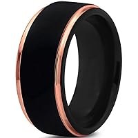 Tungsten Wedding Band Ring 10mm for Men Women Black Rose Yellow Gold Plated Step Edge Brushed Polished