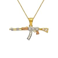 Tricolor 14K Gold Fancy Rifle CZ Pendant - Cubic Zirconia Jewelry Nice Gift for Men and Women’s - NO CHAIN just PENDANT