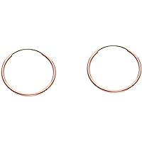 14k Rose Gold Endless Hoop Earrings Round Flexible Thin Small little Continuous Real Pure Gold Hoops