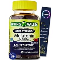 Ultra Strength Melatonin Sleep Support Dietary Supplement Vegetarian Gummies Spring Valley, 12 mg, 60 Count and Bookmark of YOLOMOLO