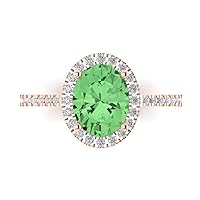 2.83ct Oval Cut Solitaire with Accent Halo Light Sea Green Simulated Diamond designer Modern Ring Real 14k Rose Gold