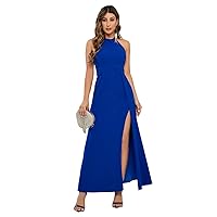 Halter Neck Formal Dress Women Split Sleeveless Cocktail Evening Bridesmaid Long Dress Wedding Guest Dresses