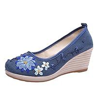 Handmade Spring Vintage Women Pumps Chinese Slip On Natural Linen Pumps Slope Heel Retro Cloth Canvas Soft Shoes
