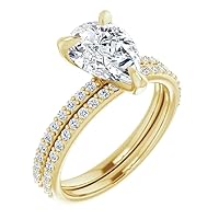 10K Solid Yellow Gold Handmade Engagement Rings 1.5 CT Pear Cut Moissanite Diamond Solitaire Wedding/Bridal Ring Set for Women/Her Propose Rings