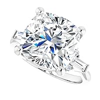 JEWELERYIUM 6.00 Carat Cushion Colorless Moissanite Engagement Ring, Wedding-Bridal Ring, Eternity Sterling Silver Solid Diamond Solitaire 4-Prong Anniversary Promise Ring for Her