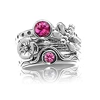 Silvershake Set of 4 Gemstone 925 Sterling Silver Dragonfly and Flower Stackable Rings Jewelry for Women Multiple way of Wear