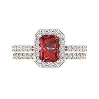 Clara Pucci 2.3 ct Emerald Cut Halo Solitaire Genuine Natural Red Garnet Designer Art Deco Statement Wedding Ring Band Set 18K Rose Gold