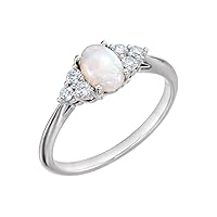 14k White Gold Opal 7x5mm Polished Opal and 0.2 Dwt Diamond Ring Size 6.5 Jewelry for Women