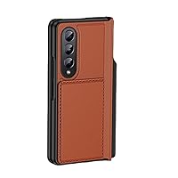 ZIFENGXUAN-Case Card Bag Holder 2 in 1 Leather Case for Samsung Galaxy Z Fold 5 3 4 5G Side Pen Slot All-Inclusive Magnetic Phone Cover (for Galaxy Z Fold 4,Brown)