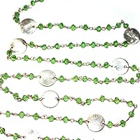 Peridot Faceted Rondelle Gemstone Beaded Coin/Disc Rosary Chain by Foot For Jewelry Making - Silver Handmade Beaded Chain Connectors - Wire Wrapped Bead Chain Necklaces