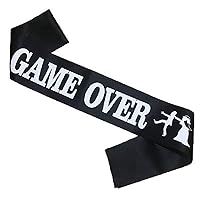 Game Over Bachelor Party Groom Sash, Funny Wedding Engagement Gift Idea for Video Gamer Groom to Be, Black and White