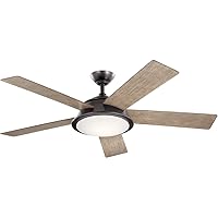 Kichler 56 inch Verdi LED Ceiling Fan in Etched Cased Opal Glass in Anvil Iron with Reversible Distressed Antique Gray and Walnut Blades