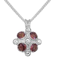 LBG 925 Sterling Silver Synthetic Cubic Zirconia & Natural Pink Tourmaline Womens Vintage Pendant & Chain - Choice of Chain lengths
