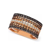 0.58 Ct Round Cut Chocolate Brown Diamond With Black and White Diamond Wedding Band in 925 Sterling Silver Multi Row Engagement Ring Statement Ring 14K Rose Gold Plated
