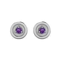 Tiny Circle Stud Earrings in 925 Sterling Silver 2MM Round Natural Amethyst Minimalist Delicate Jewelry