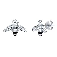Honey Bee Stud !! Platinum Plated Cubic Zircon Gemstone 925 Sterling Silver Insect Earring